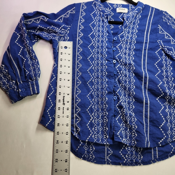 ⭐️Anthropologie Kindred Blue Embroidered Boho Button Up Shirt Size Large - Picture 5 of 8